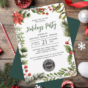 Modern Business Logo Watercolor Christmas Party Invitation