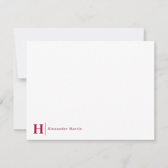 Modern Business Monogram Initial Line Burgundy Red Card (Front)