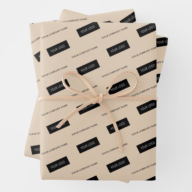 Modern Business Name Logo Packaging Beige    Wrapping Paper Sheet (In situ)