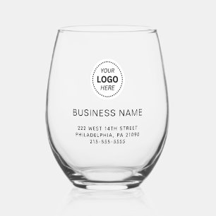 Modern Business Name or Logo Stemless Wine Glass