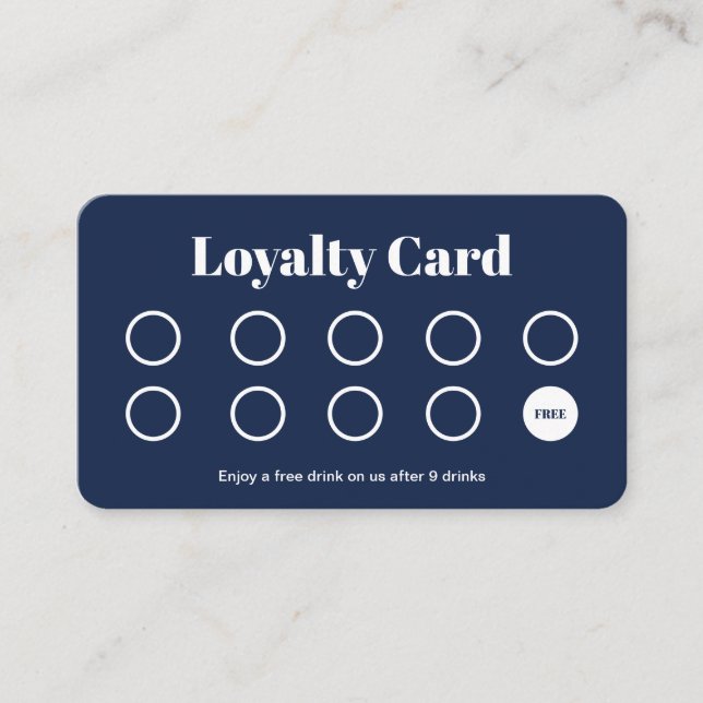 Modern Business Navy Blue Business Discount Reward Loyalty Card (Front)