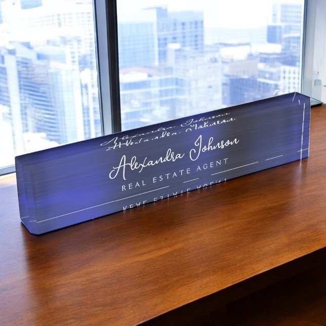 Modern Business Navy Blue Elegant Professional Nameplate (Creator Uploaded)