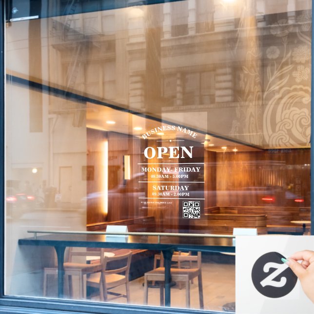 Modern Business opening hours logo and qr code Window Cling (Cafe Window)