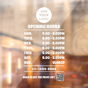 Modern Business Opening Hours Logo & QR Code Window Cling