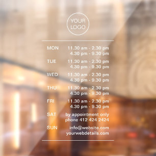 Modern Business Opening Hours With Break Logo Window Cling