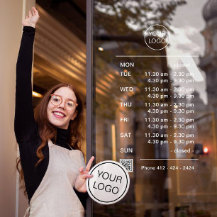 Modern Business Opening Hours With Break QR Code  Window Cling