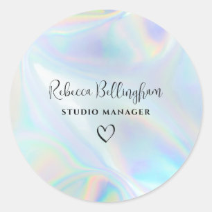 Modern Business Owner Holographic Custom Classic Round Sticker