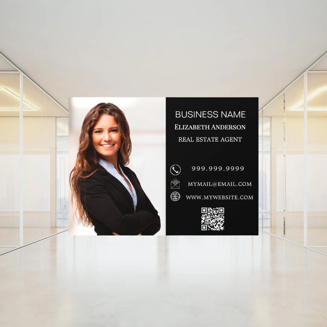 Modern Business Photo Contact Information black Window Cling (Creator Uploaded)
