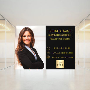 Modern Business Photo Contact Information black Window Cling