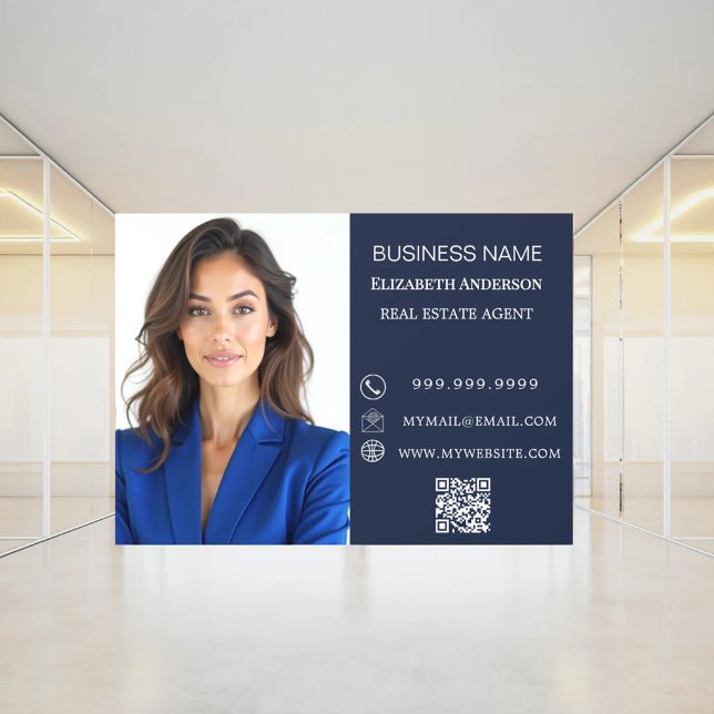 Modern Business Photo Contact Information blue Window Cling (Creator Uploaded)