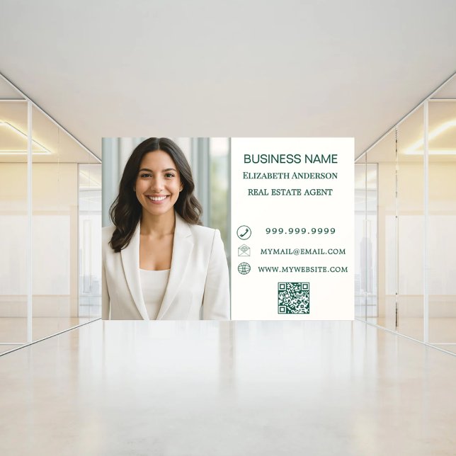 Modern Business Photo Contact Information Ivory Window Cling (Creator Uploaded)