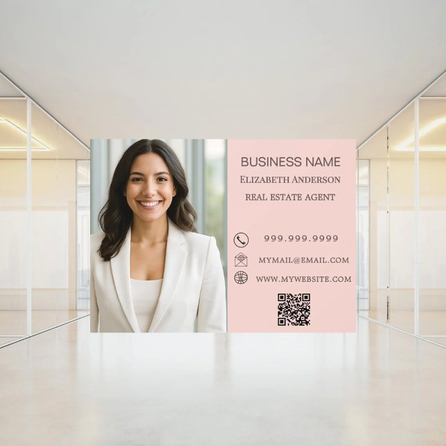 Modern Business Photo Contact Information pink Window Cling (Creator Uploaded)