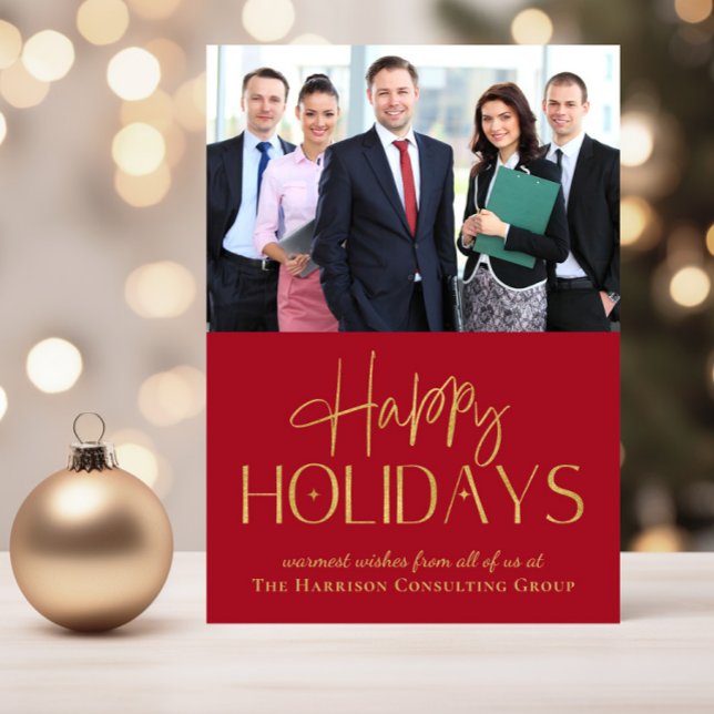 Modern Business Photo Corporate Red Christmas Holiday Card (Creator Uploaded)