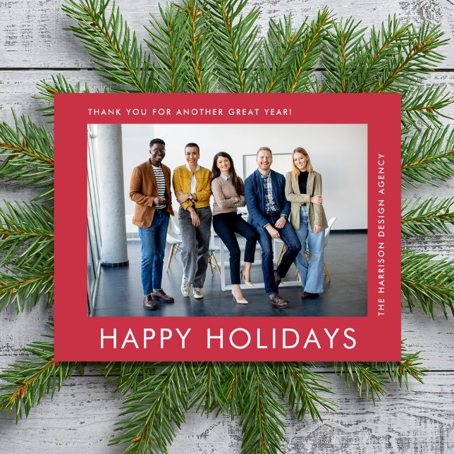 Modern Business Photo Red Corporate Christmas Holiday Card (Creator Uploaded)