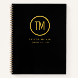 Modern Business Professional Monogram Black Gold Notebook