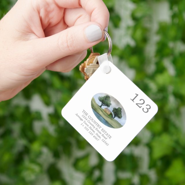 Modern Business Property Room Number QR Code Key Ring (Hand)