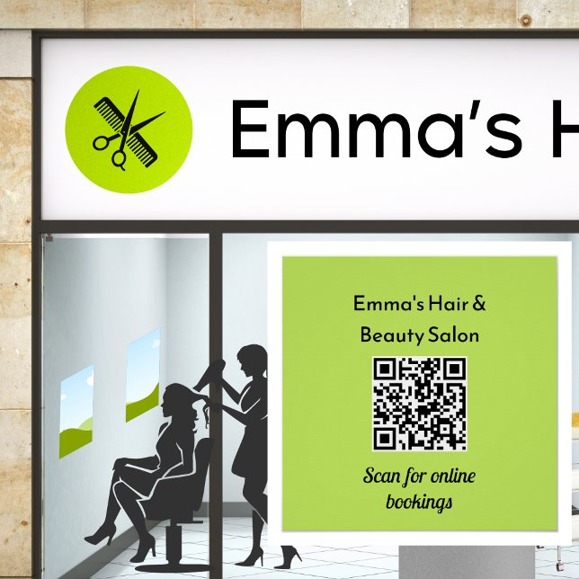Modern Business QR Code Minimalist Promotional Poster (A customizable poster template in lime green with QR code, for customers to enter their own text)
