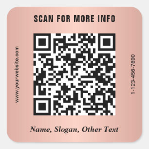 Modern Business QR Code Rose Gold Square Sticker