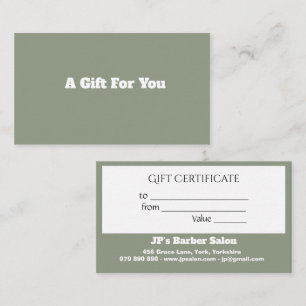 Modern Business Sage Green Custom Gift Certificate