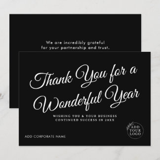 Modern Business Thank You Black And White New Year Holiday Card