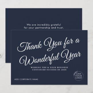 Modern Business Thank You Logo Navy Blue New Year Holiday Card