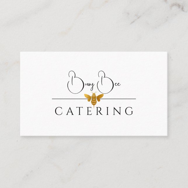 Modern Busy Gold Bee Logo Catering Culinary Business Card (Front)