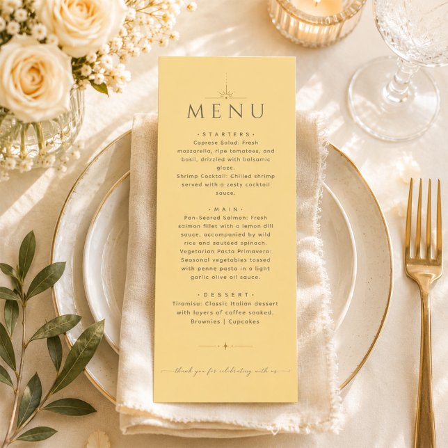 Modern Butter Yellow Editorial Wedding Menu (Creator Uploaded)