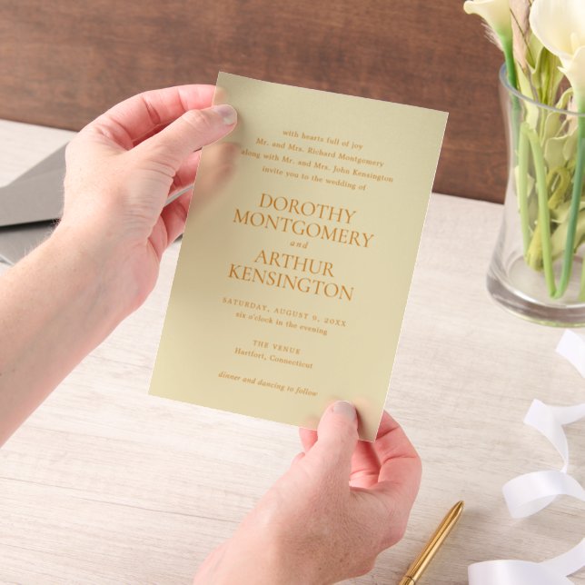 Modern Butter Yellow Elegant Wedding Vellum Invitations (Handheld)