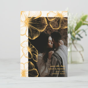 Modern Butter Yellow Floral Photo Elegant Wedding Save The Date