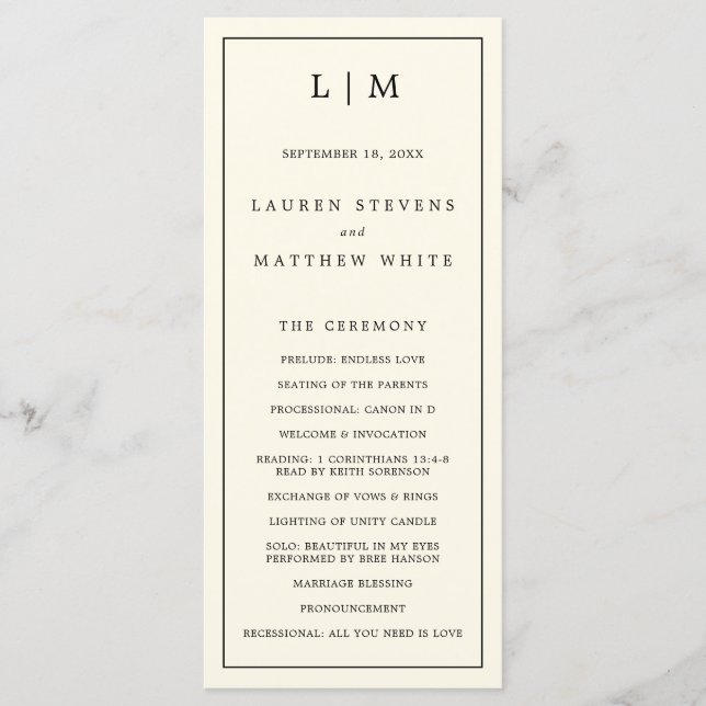 Modern Butter Yellow Monogram Elegant Wedding Programme (Front)