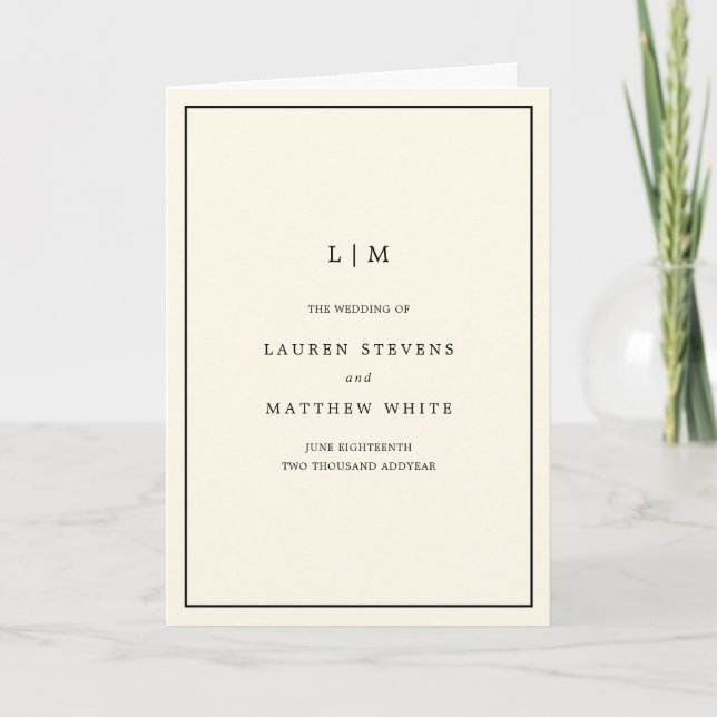 Modern Butter Yellow Monogram Elegant Wedding Programme (Front)