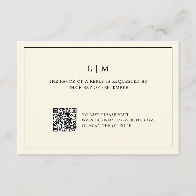 Modern Butter Yellow Monogram QR Code Wedding RSVP Card (Front)