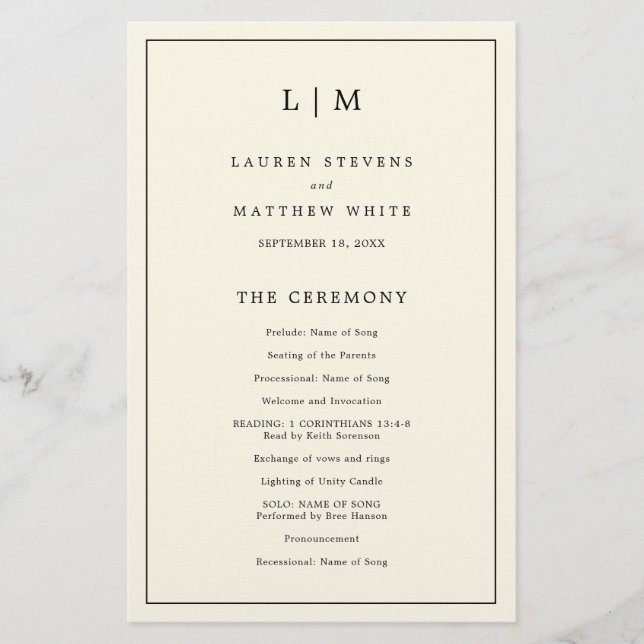 Modern Butter Yellow Monogram Wedding Program (Front)