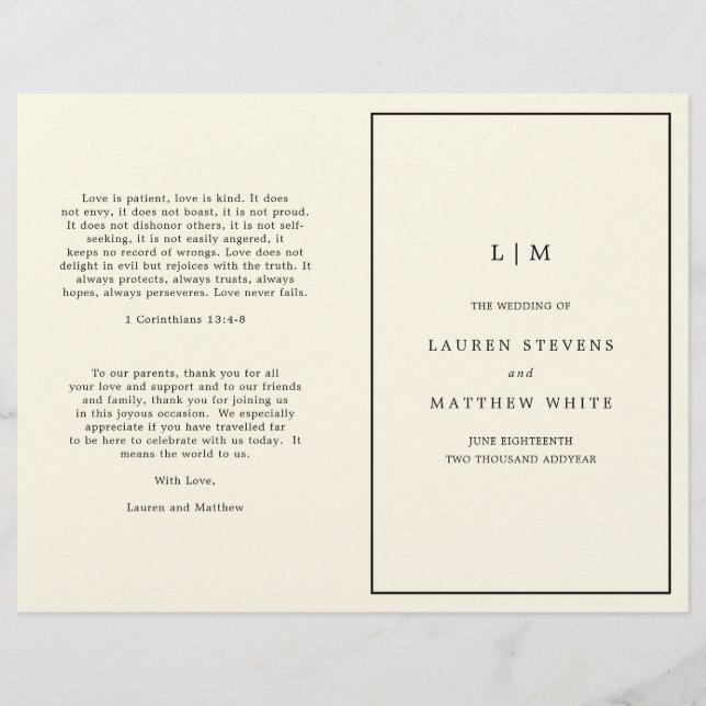 Modern Butter Yellow Monogram Wedding Program (Front)