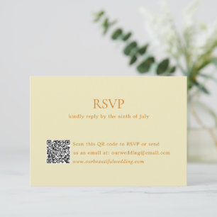 Modern Butter Yellow QR Code Elegant Wedding RSVP Card