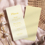 Modern Butter Yellow Wedding Menu<br><div class="desc">Elevate your wedding reception with the charming elegance of the Modern Butter Yellow Wedding Menu. Featuring a soft, cheerful butter yellow background and clean, minimalist typography, this menu design brings a fresh, sophisticated touch to your table settings. Perfect for spring, summer, or destination weddings, the butter yellow tone adds warmth...</div>