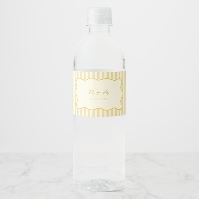 Modern Butter Yellow Wedding Water Bottle Label (Front)