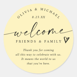 Modern Butter Yellow Wedding Welcome Hotel Bag Classic Round Sticker