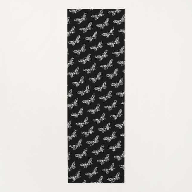 Modern Butterflies Black Yoga Mat (Front)