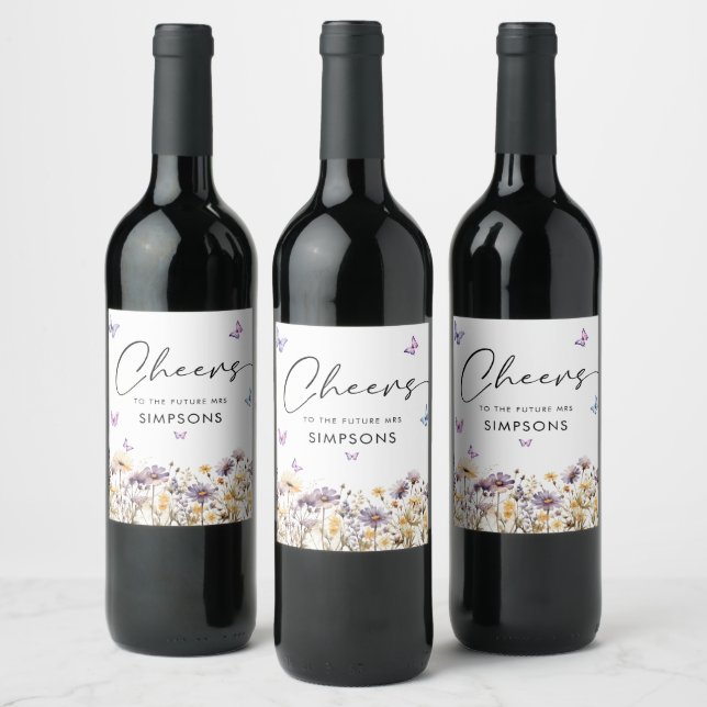 Modern Butterflies  Bridal Shower Cheers Wine Label (Bottles)