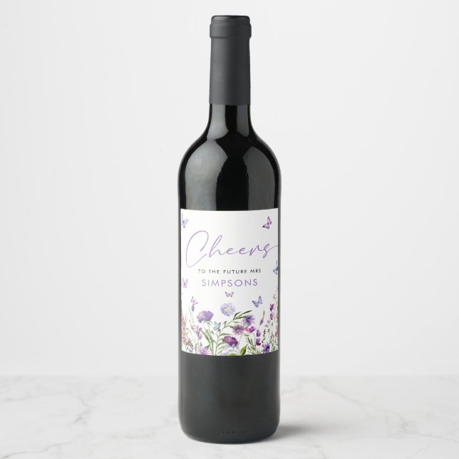 Modern Butterflies  Bridal Shower Cheers Wine Label (Front)