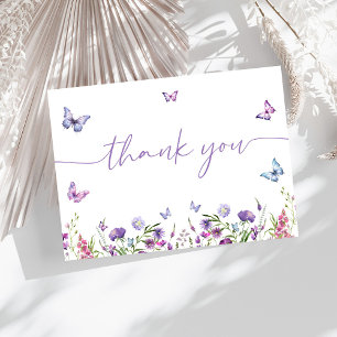 Modern Butterflies  Bridal Shower Floral Thank You Card