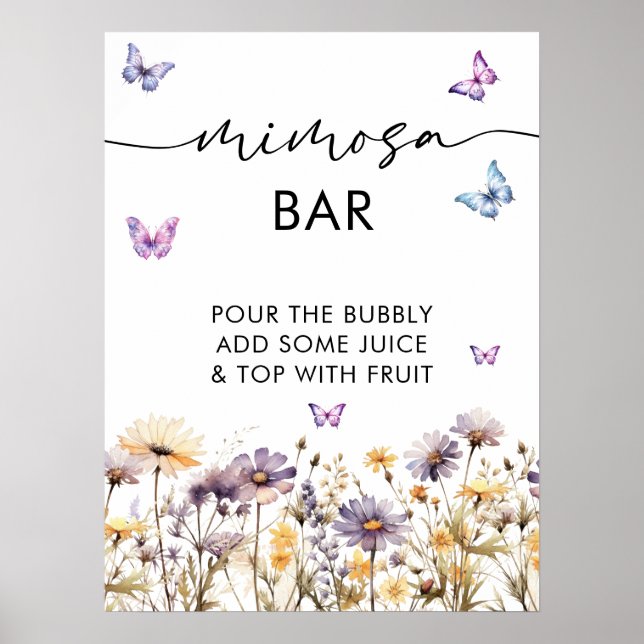 Modern Butterflies  Bridal Shower Mimosa Bar Sign (Front)