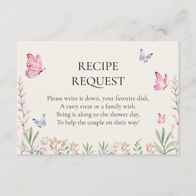 Modern Butterflies Bridal Shower Recipe Request Enclosure Card (Front)
