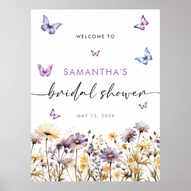 Modern Butterflies Bridal Shower Welcome Sign (Front)