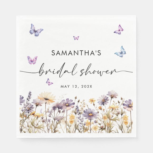 Modern Butterflies  Bridal Shower Welcome Sign Napkin (Front)