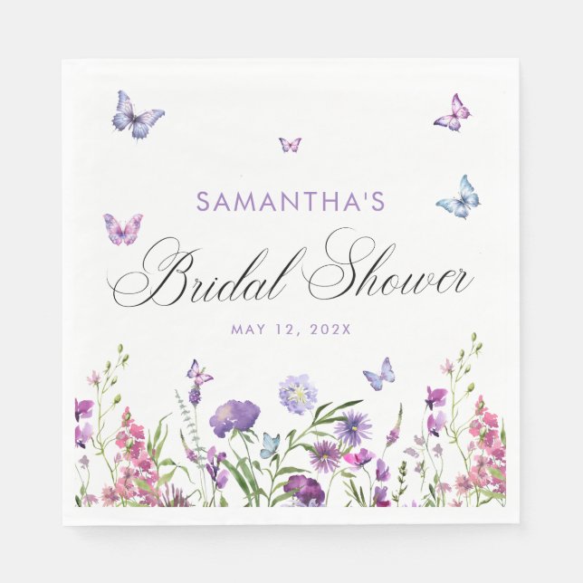 Modern Butterflies  Bridal Shower Welcome Sign Napkin (Front)