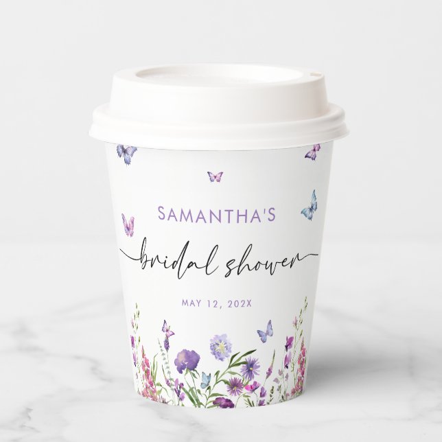 Modern Butterflies  Bridal Shower Welcome Sign Paper Cups (Front)