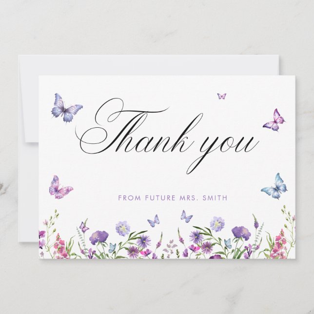 Modern Butterflies  Bridal Shower Welcome Sign Thank You Card (Front)