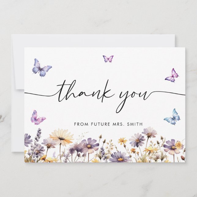 Modern Butterflies  Bridal Shower Welcome Sign Thank You Card (Front)